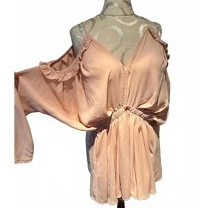 Women's Peach Cold Shoulder Dress with Ruffle Details by AVA - Size 6